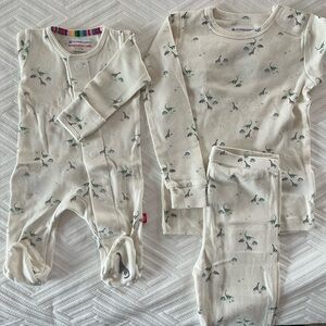 Magnetic Me Cream Newborn Footie Pj & Pajama Set with Tiny Dino Print